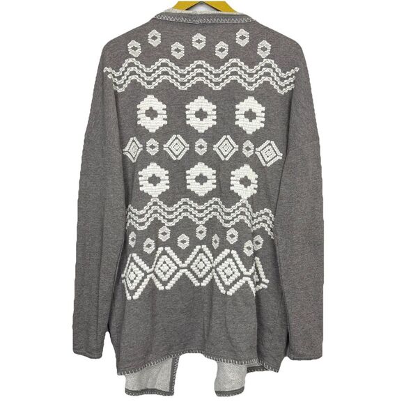 Natural Reflection Embroidered Open Front Cardigan Size L Gray Aztec Boho Beach - Picture 2 of 6